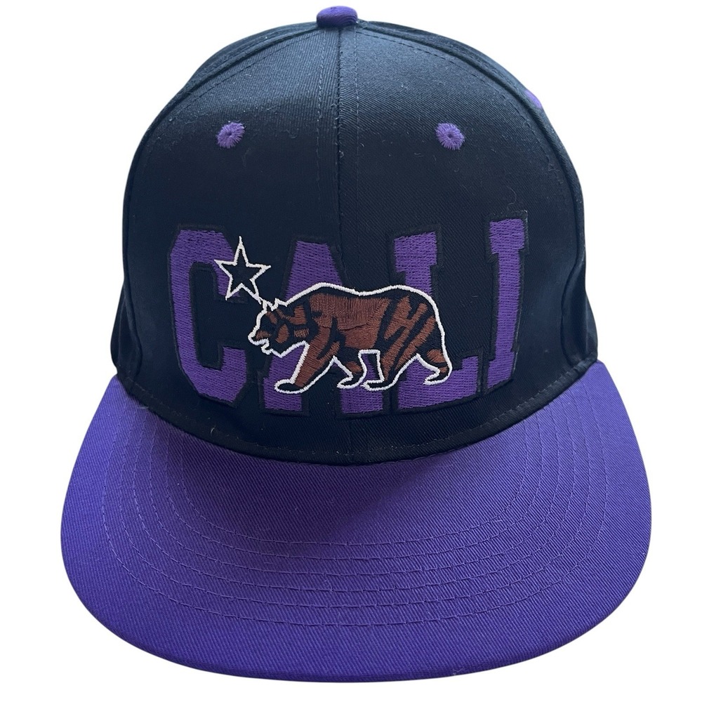 California Republic Bear CALI Cap Snapback Black Purple Flat Bill Eclipse Retro